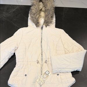 Maralyn & Me Ivory Jacket with Faux Fur Hood